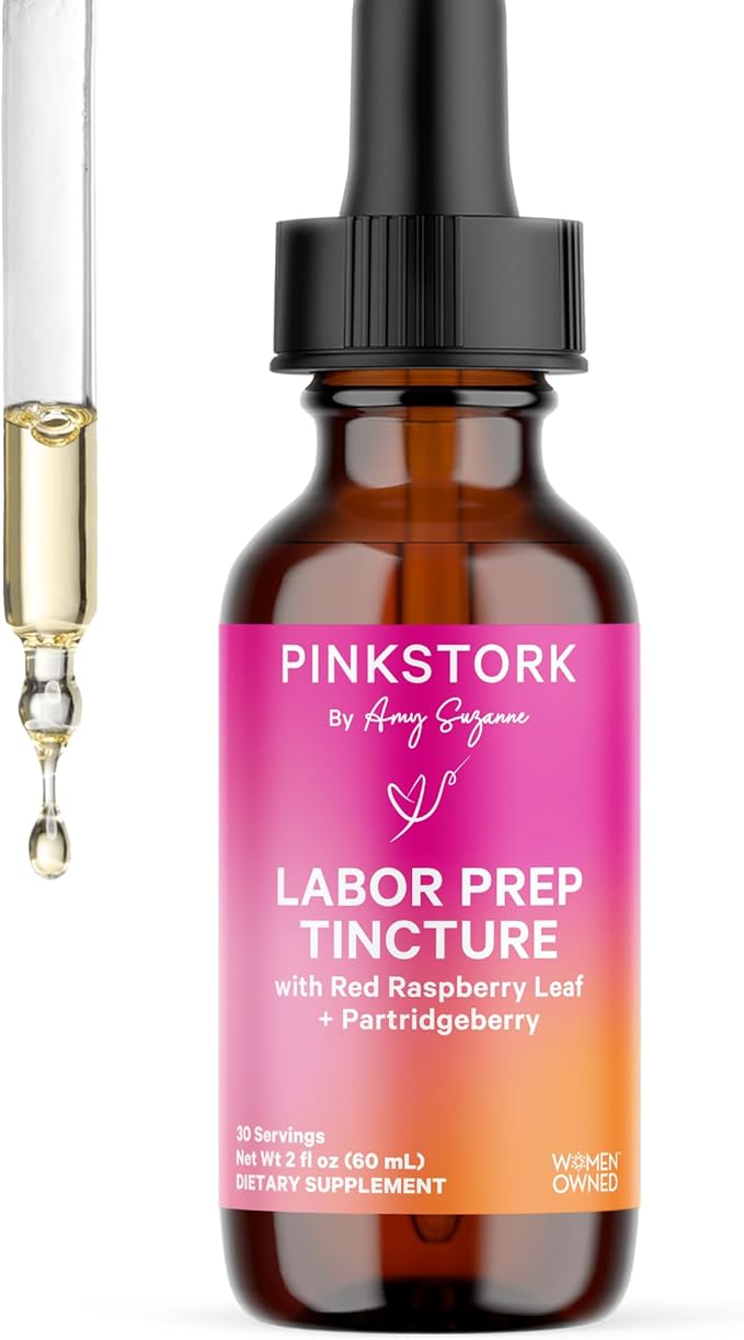 Pink Stork Labor Prep Tincture – Red Raspberry Leaf Chamomile Ginger &amp 8 Herbs – Third Trimester Pregnancy + Postpartum Recovery &amp Lactation Support – 2 oz Herbal Supplement