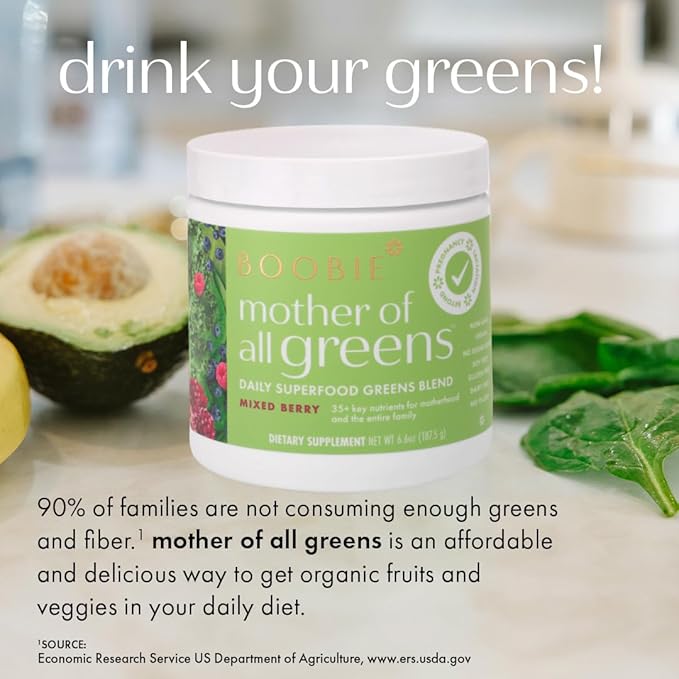 Boobie Mother of All Greens | Your New Family Ritual Daily Super Greens Powder with 35+ Essential Nutrients for Moms &amp Families | Vegan Gluten Free &amp Sugar Free | Mango Flavor 60 svgs
