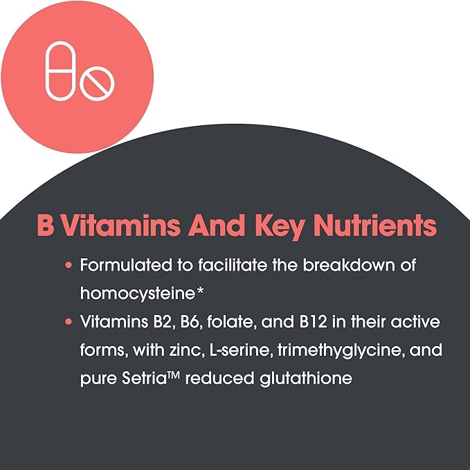 Allergy Research Group Homocysteine Plus Supplement - with Setria Glutathione Vitamin B Complex Trimethylglycine Vegetarian Capsules - 90 Count