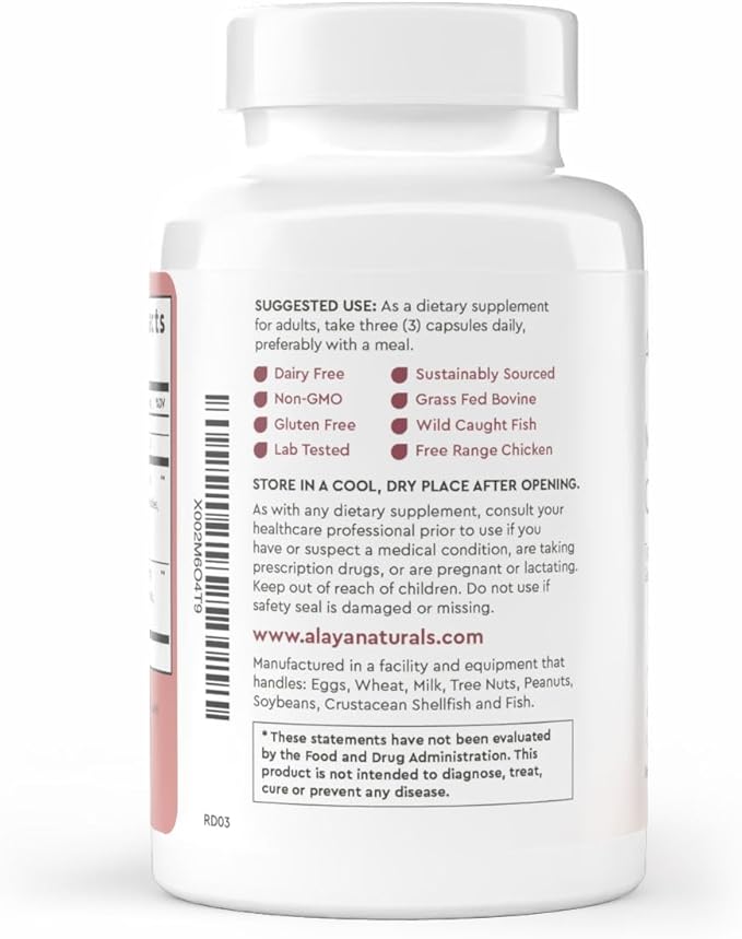 Alaya Naturals Hydrolyzed Multi Collagen Peptides Protein Capsules - Type I II III V X Grass-Fed Bovine Chicken Marine Collagen Supplement with MSM + GC (Capsules - 120 Count)