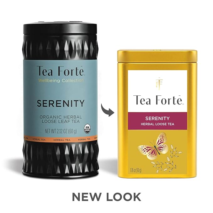 Tea Forte Serenity Premium Loose Leaf Caffeine-Free Herbal Tea Blend Canister Makes 35-50 Cups