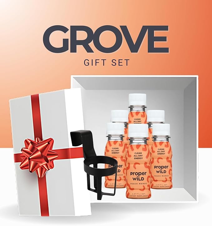 6x Energy Shot Peach Mango – 2.5 fl oz Bundle with Cup Holder – Refreshing Fruit Blend with Natural Caffeine and L-Theanine for Focus and Drive — Gift Set (7 Items)