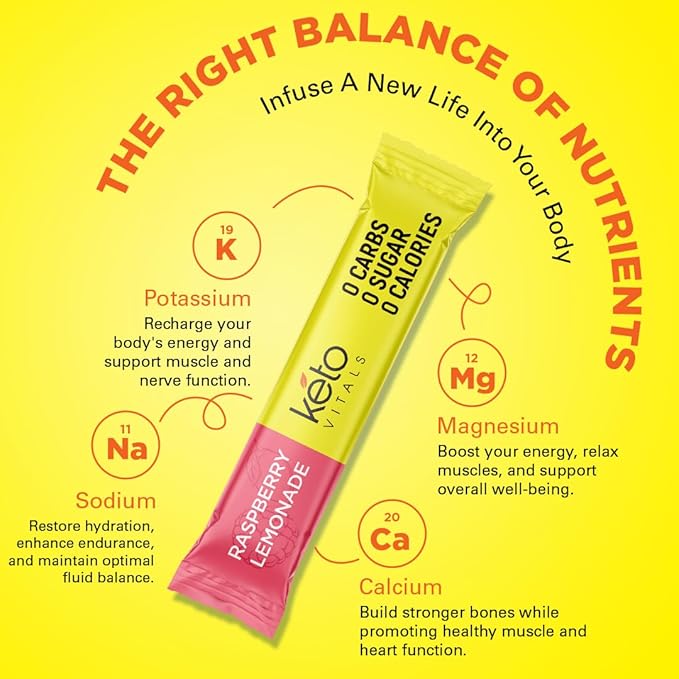Keto Vitals Tropical Keto Electrolytes Powder No Sugar - Electrolytes with Potassium Magnesium Sodium &amp Calcium - Sugar Free Electrolyte Powder Packets Drink Mix &amp Hydration Powder 30 Serv