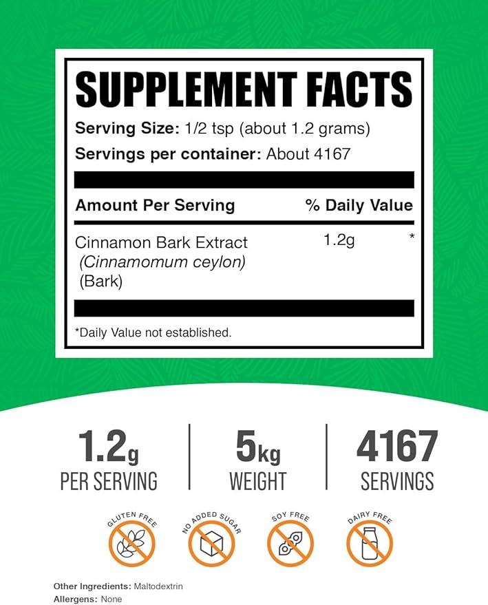BulkSupplements.com Ceylon Cinnamon Extract Powder - Cinnamon Extract Cinnamon Ceylon - Cinnamon Supplement Pack of 1 - Gluten Free &amp Soy Free 1000mg per Serving 5kg (11 lbs)