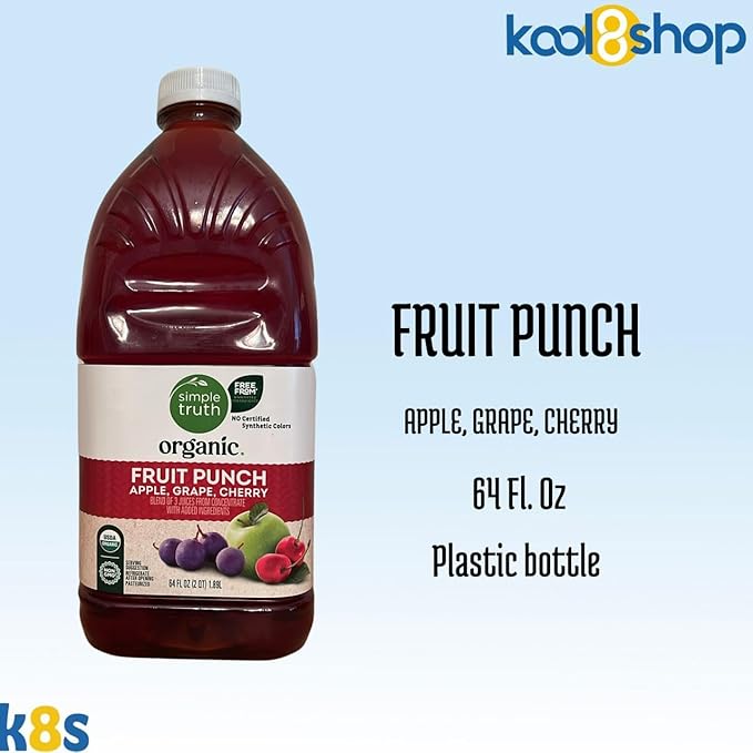 Simple Truth Organic Fruit Juice 64 fl oz Plastic Bottles 4 Pack + 15 Sugarcane Disposable Straws by KOOL8SHOP Infinite Deals (4 Pack Fruit Punch)