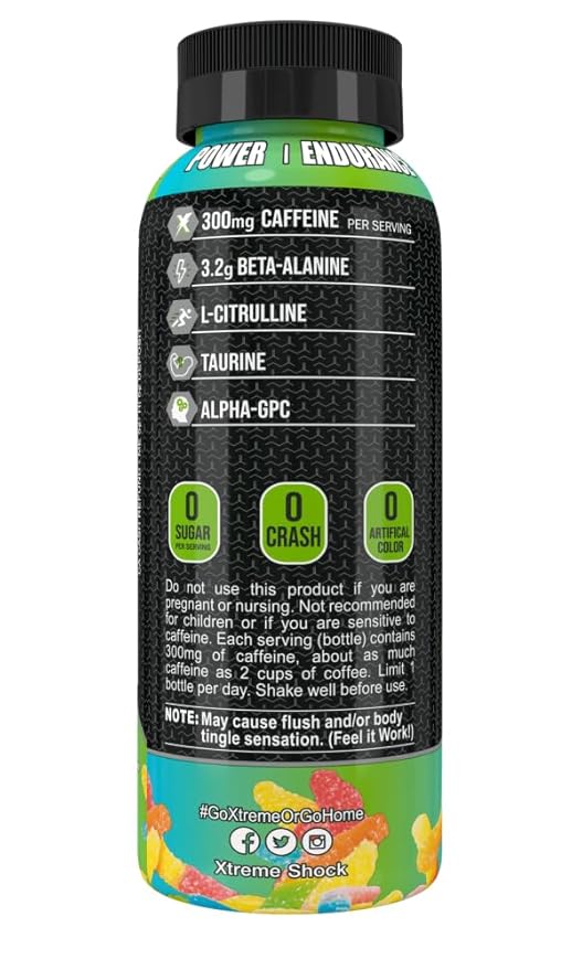 Xtreme Shock RTD Pre-Workout Energy Drink Sour gummie 12 Fl Oz (Pack of 12)