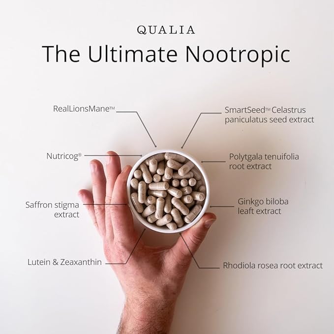 Qualia Mind — Beat Brain Fog | Doctor-Formulated Premium Brain Nourishment | Fuel Focus Drive &amp Energy | 32 Ingredients Including Lion’s Mane Cognizin™️ Ginkgo &amp More| 2 Week Supply*