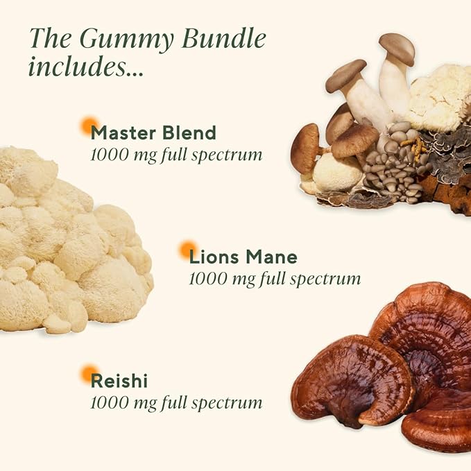 OM MUSHROOM SUPERFOOD Mushroom Gummies Variety Pack – Lion’s Mane Focus Reishi Relax &amp Master Blend Multivitamin – Supports Brain Mood Immune &amp Overall Wellness – 3 Pack 40 Count Each.