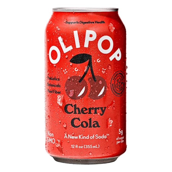 OLIPOP Prebiotic Soda Pop Cherry Cola A New Kind of Soda Packed with Prebiotics Fiber and Botanicals Gluten Free GMO Free 12oz (12-Cans)