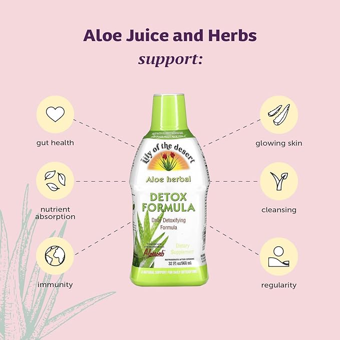 Lily Of The Desert Detox Formula 2-Pack – Aloe Vera and Trusted Herbs for Urinary Tract Gallbladder and Liver Support 32 Oz Ea