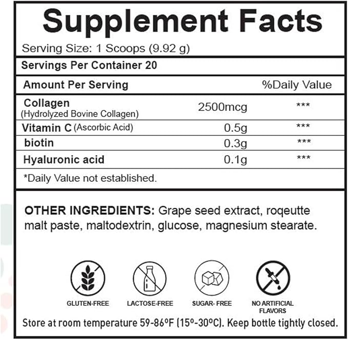 H4U Collagen Peptides Powder Plus with Vitamin C and Hyaluronic Acid &amp Biotin with Beauty Blend for Skin Hydration Healthy Hair Nails and Joint Support Unflavored Powder 7 Ounces 20 Servings