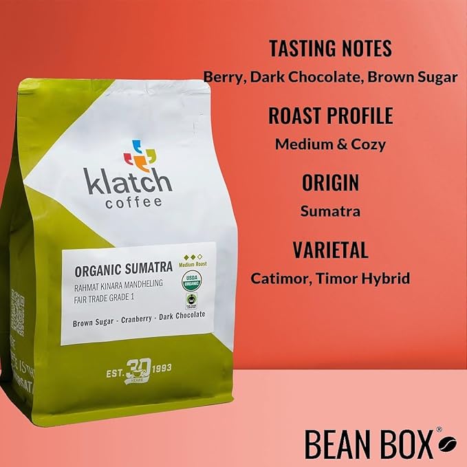 Organic Sumatra Rahmat Kinara Mandheling Fair Trade Grade 1 - Roasted by Klatch Coffee - Freshly Ground Coffee - 2 Pound Bag