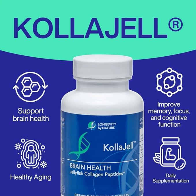 Longevity by Nature KollaJell Collagen Peptides Brain Supplement Memory Pills and Focus Supplement for Brain Health and Cognitive Support 60 Capsules