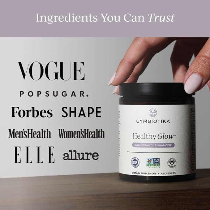 CYMBIOTIKA Healthy Glow Anti Aging Supplement Skin Care &amp Collagen Production Support for Women and Men Includes Hyaluronic Acid Spermidine Restorative Peptides &amp Growth Factors 42 Capsul
