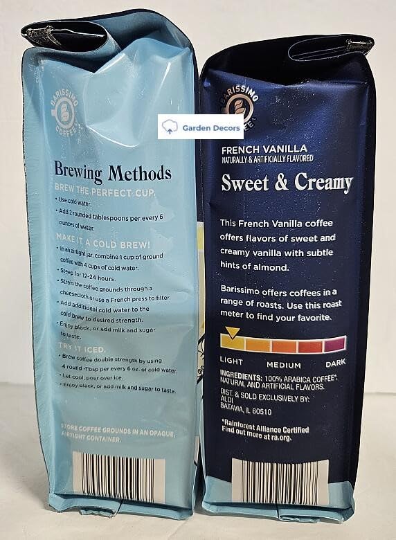 Barissimo French Vanilla Naturally Artificially Flavored Light Roasted Ground Coffee 12oz 340g (Two Bags)