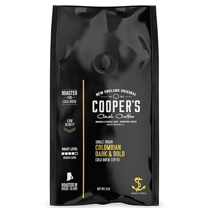 Colombian Dark Roast Single Origin Gourmet Organic Cold Brew Coffee Beans Smooth Taste of Cocoa with Light Fruited Flavors Whole Bean 5 lb Coffee Bag