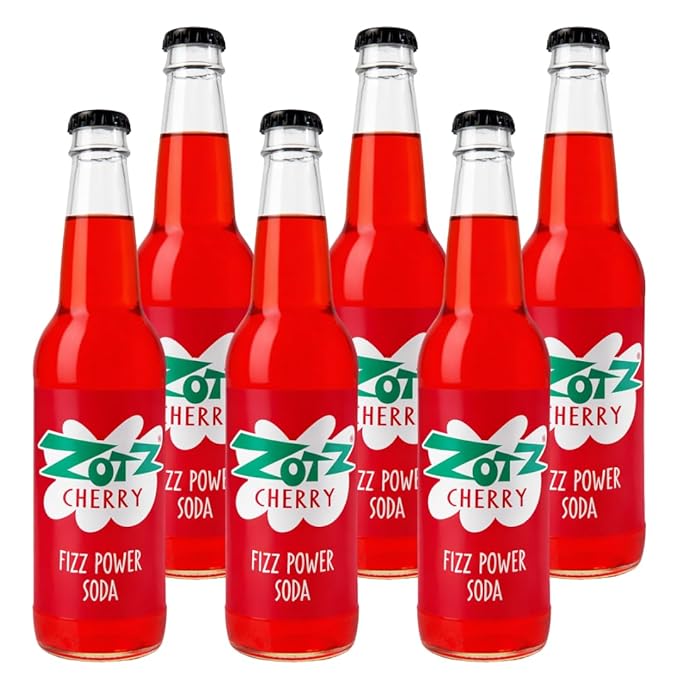 Rocket Fizz Zotz Cherry Soda Flavor | Cane Sugar | Craft Soda Pop Drinks | 12 oz in Glass Bottle (6 Pack)