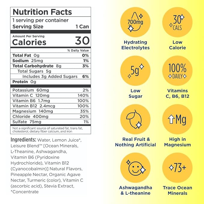 Leisure Hydration - Variety Pack and Lemonade Flavor (24 Total Cans - 12 of Variety Flavor and 12 of Lemonade Flavor)