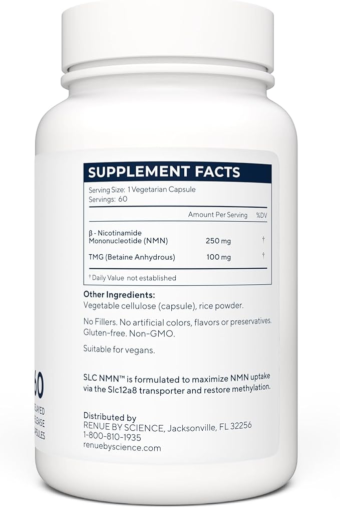 Renue By Science NMN Supplement | 60 SLC Enteric Capsules - 250mg Nicotinamide Mononucleotide per Serving | Delayed Release for Increased Absorption | Manufactured in The USA