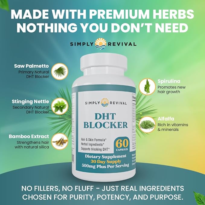 DHT Blocker for Men &amp Women – Saw Palmetto Herbal Supplement for Hair Growth – Supports Regrowth Reduces Shedding Strengthens Hair &amp Scalp – 60 Capsules