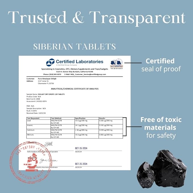 Pure Himalayan Shilajit Dry Drops (90 Tablets 200mg Each) Maximum Potency Pure Shilajit for Men with 85+ Trace Minerals &amp Fulvic Acid for Metabolism Energy &amp Immune Support