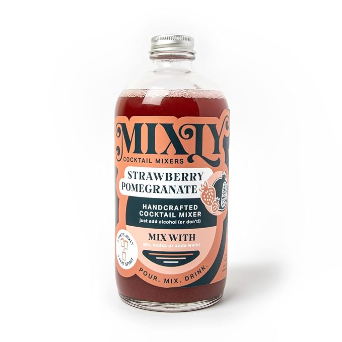Mixly Strawberry Pomegranate Mixer Made with Fresh Squeezed Juice Ready to Drink Use with Vodka Tequilla Soda Water 16 oz.