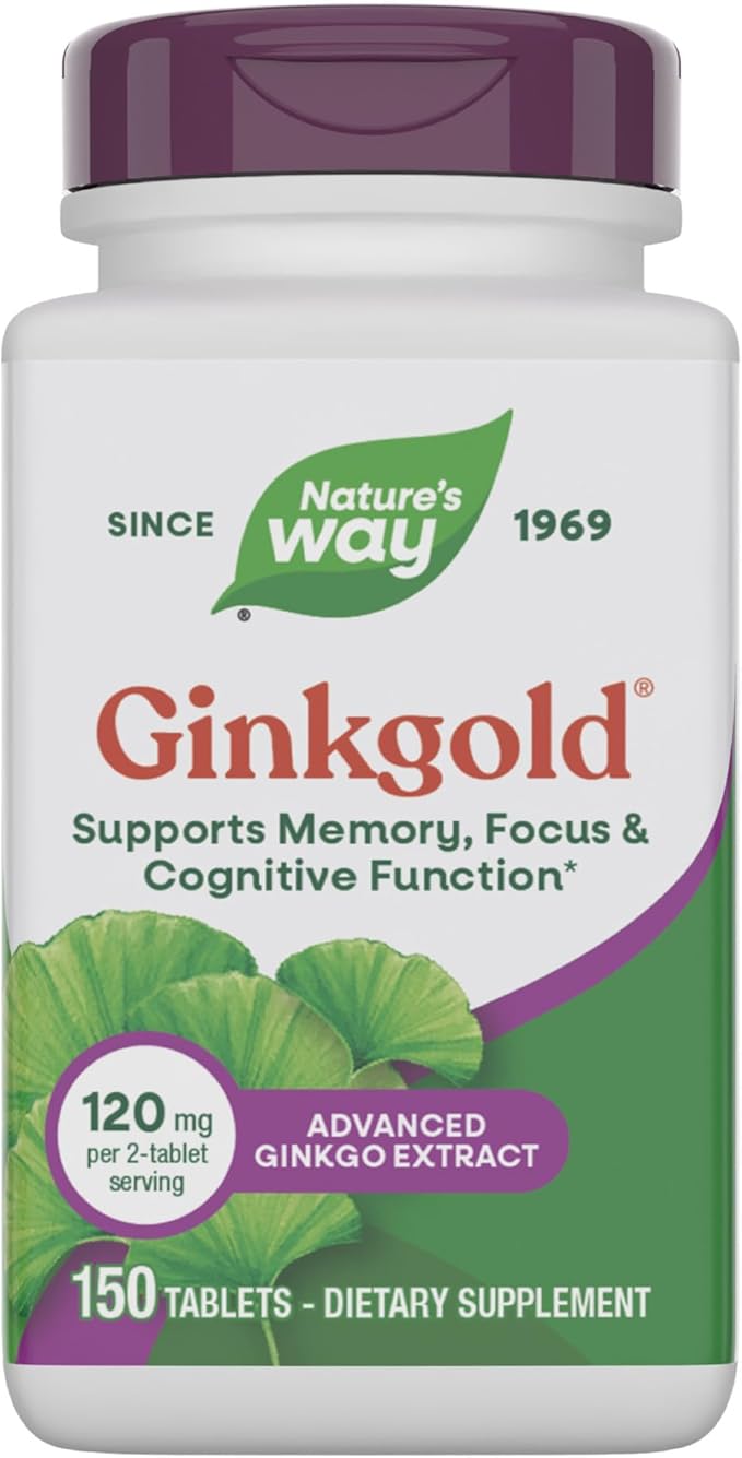 Nature's Way Ginkgold Advanced Ginkgo Extract Supplements for Support of Memory and Focus* Ginkgo Biloba Extract Supports Focus &amp Cognitive Function* 150 Tablets (Packaging May Vary)