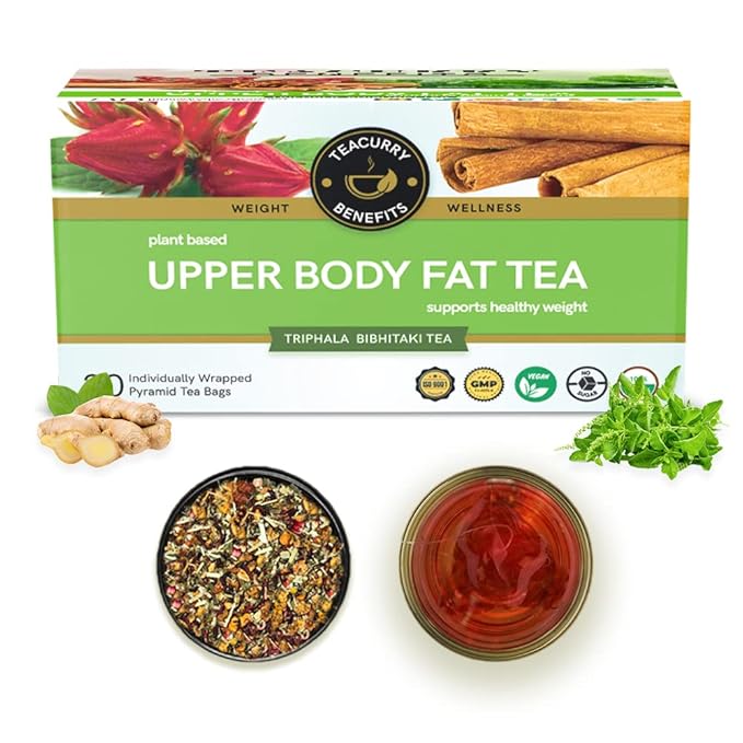 TEACURRY Upper Body tea - 30 Tea Bags 1 Month Pack - Helps with Chest Shoulders Neck and Arms Weight - All Natural Caffeine Free Herbal Tea