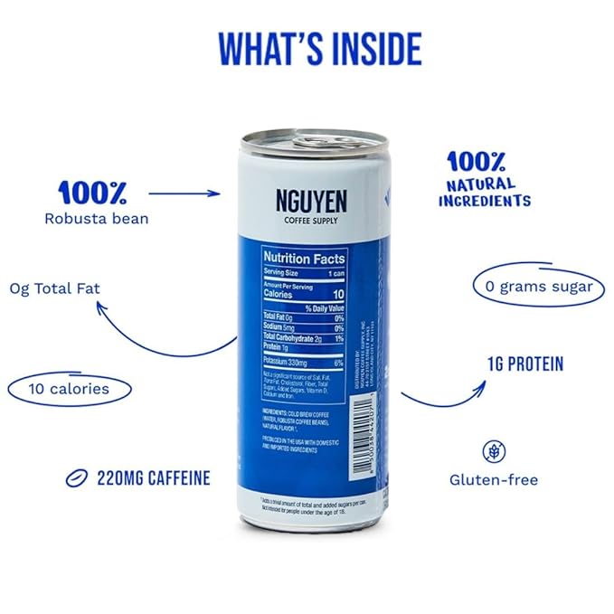 Nguyen Coffee Supply - Espresso Black: Vietnamese Cold Brew Iced Coffee 100% Robusta No Sugar Dairy-Free 7.5 fl oz cans [12 Pack]