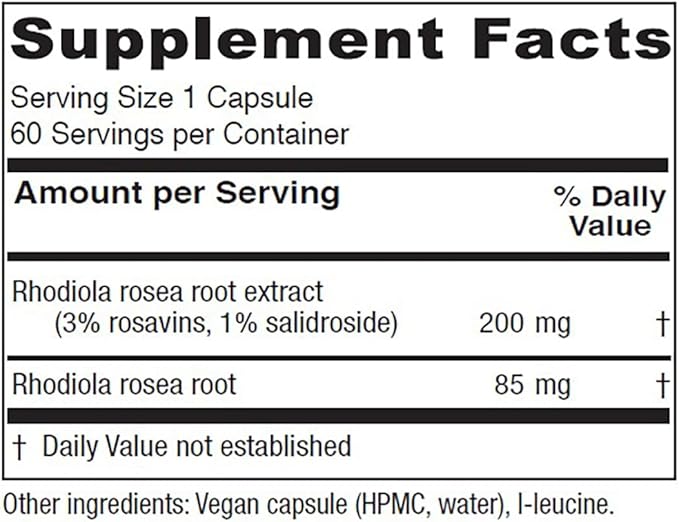 Vitanica Rhodiola Rosea Root Extract 200mg Dr. Formulated 3% Rosavins &amp 1% Salidroside Rhodiola Root 85mg Vegan 60 Capsules