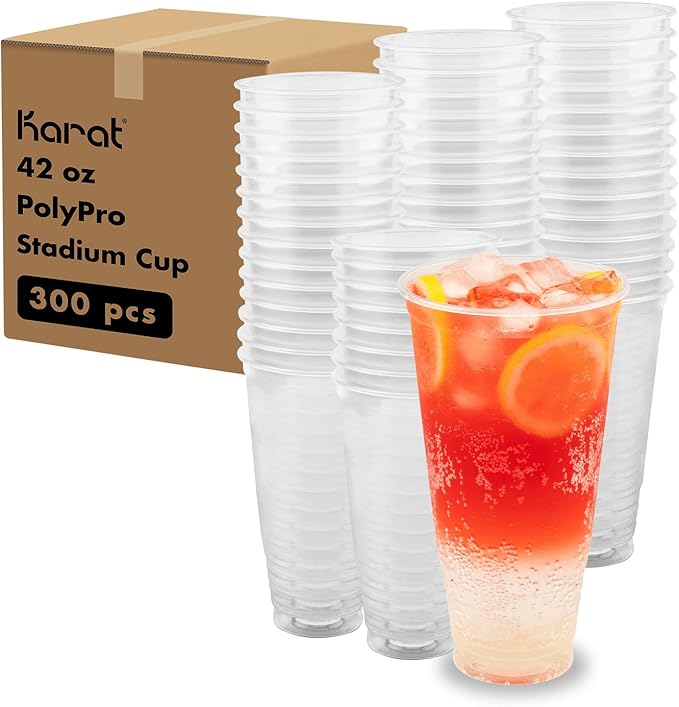 Karat [42oz - 300ct PP Plastic Cold Disposable Plastic Cups - BPA-Free 117mm Diameter Drinking Cups for Cold Beverages Iced Coffee Water Ideal for Parties and Events