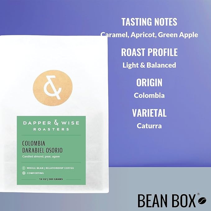 Colombia Darabiel Osorio - Roasted by Dapper &amp Wise - Whole Bean Coffee - 12 Ounce Bag