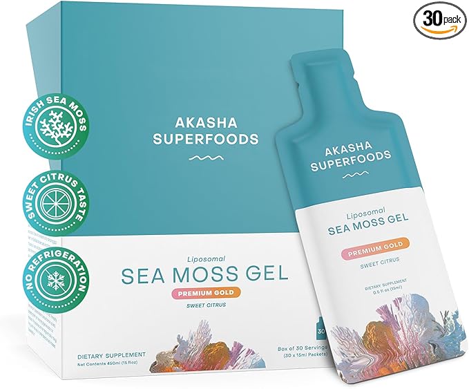 Akasha Superfoods Irish Sea Moss Gel Liposomal Seamoss with Irish Sea Moss Vitamin E Citrus Organic Vanilla Glycerin Skin Energy &amp Gut Health Support for Women &amp Men Sweet Citrus Flavo