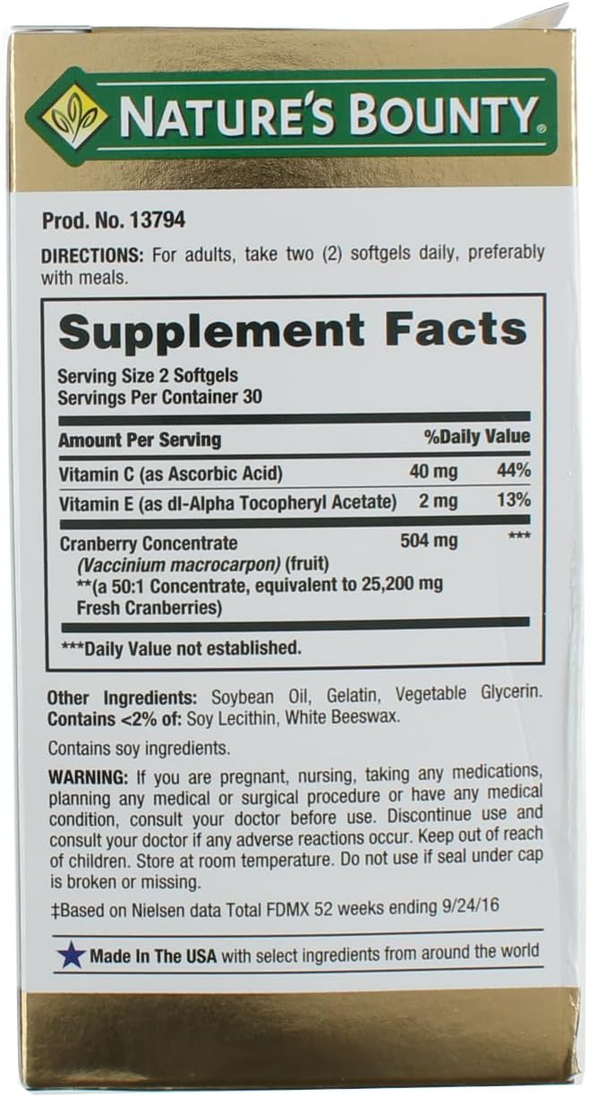 Nature's Bounty Cranberry Dietary Supplement 60 Soft Gels (Pack of 2)