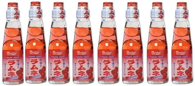 RAMUNE Japanese Soft Drink multi-pack 8 Bottles 6.76 Fluid Ounce (Strawberry)
