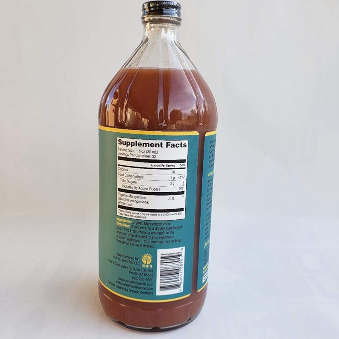 Organic Only MANGOSTEEN 100% Pure Juice 32oz (1qt) Xanthone Pericarp Vitamin &amp Antioxidant Rich Liquid Fruit Puree 30g of Whole Superfruit Per Serving Gluten-Free Vegan Non GMO in GLASS Bottle