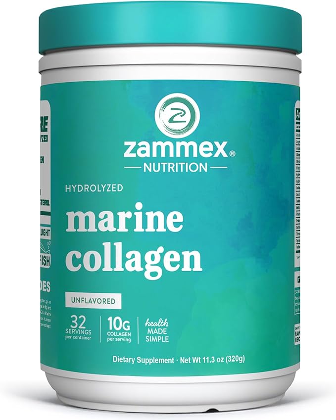 Zammex Marine Collagen Peptides Powder Unflavored Wild-Caught Fish Collagen Powder Supports Healthy Skin Hair Joints Type 1 &amp 3 Collagen Supplement for Women - Easy to Mix. (32 Servings)
