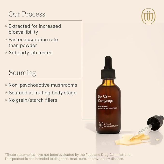 Cordyceps Mushroom Extract - Double Extracted Fruitbody Mushroom Tincture | Natural Support for Stamina Endurance Oxygen Uptake Cardiac Function Respiratory Health (60 Servings)
