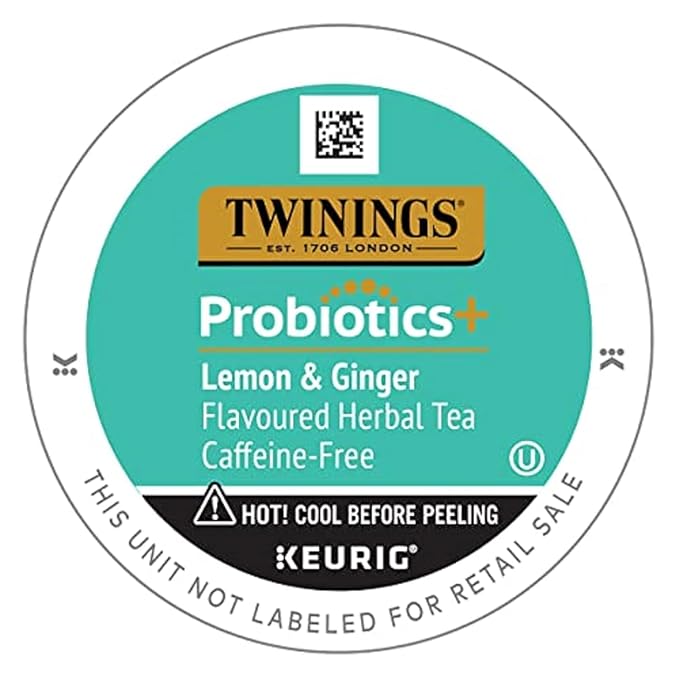 Twinings Probiotics Lemon &amp Ginger Herbal Tea Supports Digestive Health Single Serve K-Cup Pods for Keurig Naturally Caffeine Free 24 Count (Pack of 2)