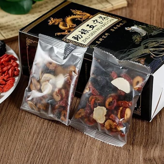 Ginseng Five Treasures Kidney Care Tea - Zhu Gen Wu Bao Cha - Men’s Herbal Tea (30 bags/3 boxes)