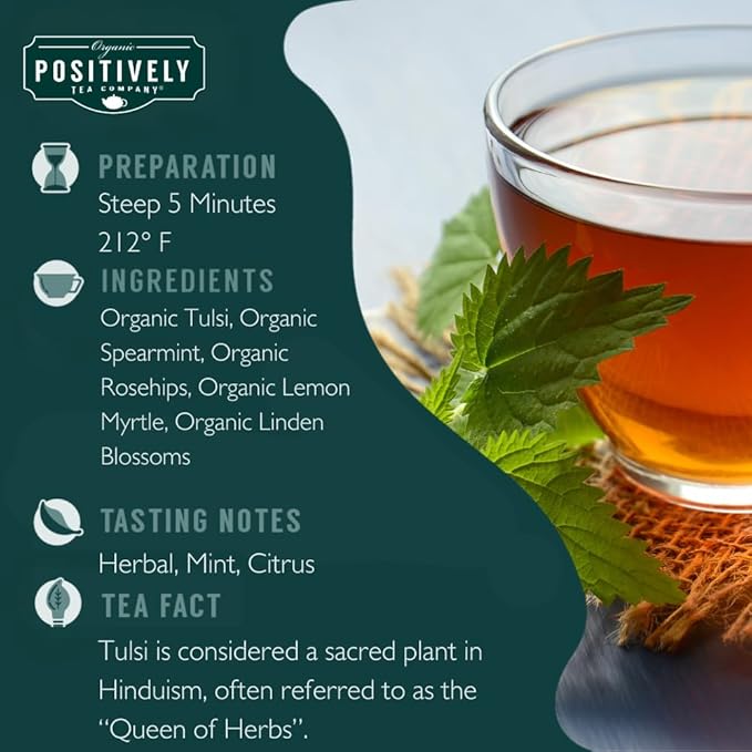 Organic Positively Tea Company Herbal Tea Refreshing Botanical Blend with Tulsi Spearmint &amp Rosehips Loose Leaf 16 Ounce