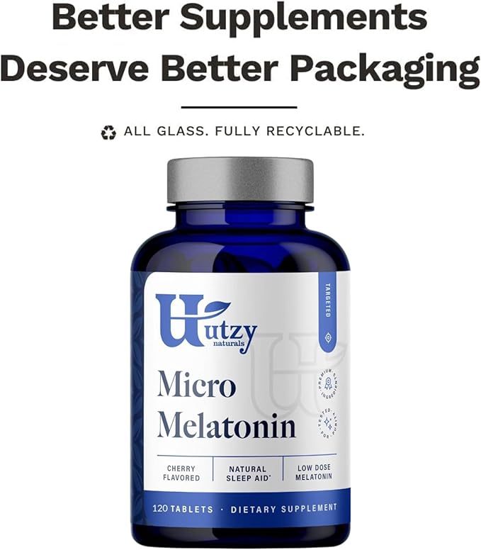 Utzy Naturals Micro Melatonin | Low Dose Melatonin 250mcg | with Natural Cherry | Safe for Kids | Made in The USA | 120 Tablets