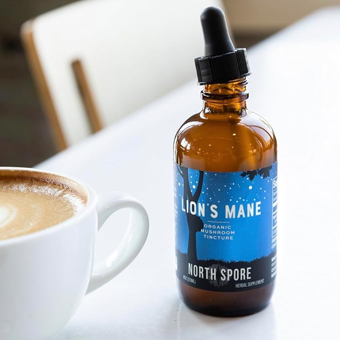 North Spore Organic Lion's Mane Mushroom Tincture (4 oz) | 100% Fruiting Body Extracts | for Focus Memory Brain Support | Certified Organic Vegan Non-GMO | Adaptogenic Nootropic | Made in USA