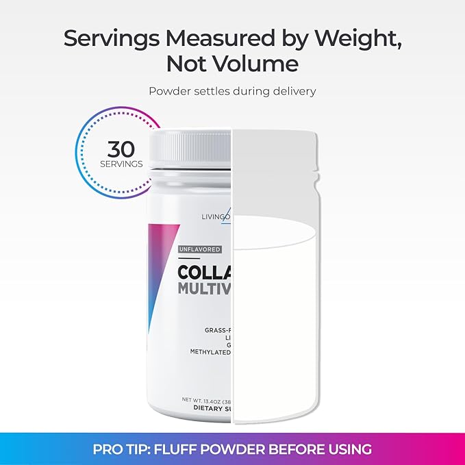 Livingood Daily Collagen Powder for Women &amp Men Unflavored Grass Fed Hydrolyzed Collagen Peptides Protein &amp Multivitamins for Healthy Hair Skin &amp Nails Keto &amp Paleo Gluten Free
