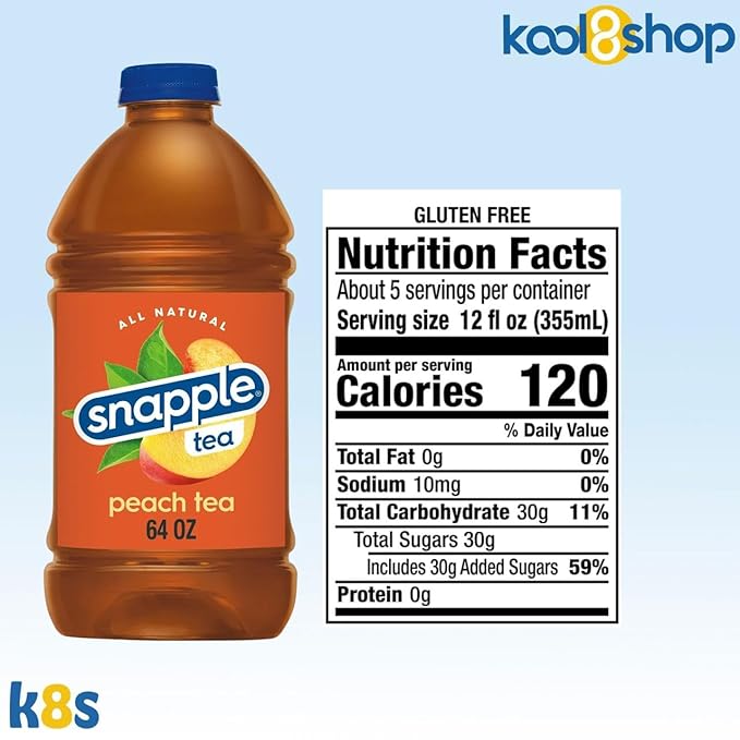 Snapple Peach All Natural Fruit Juice 64 fl oz Plastic Bottle 4 Pack + 15 Sugarcane Disposable Straws by KOOL8SHOP Infinite Deals