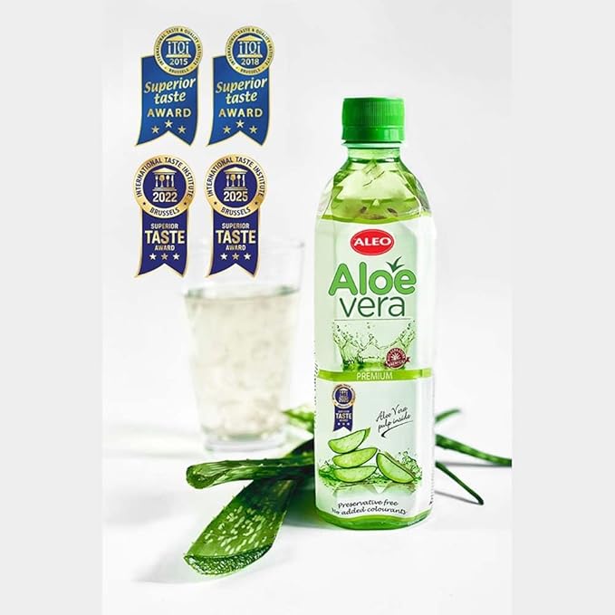 ALEO 0.5L x 24 Premium Aloe Vera Drink - Natural No Preservatives No Artificial Colors Superior Taste Award 2025