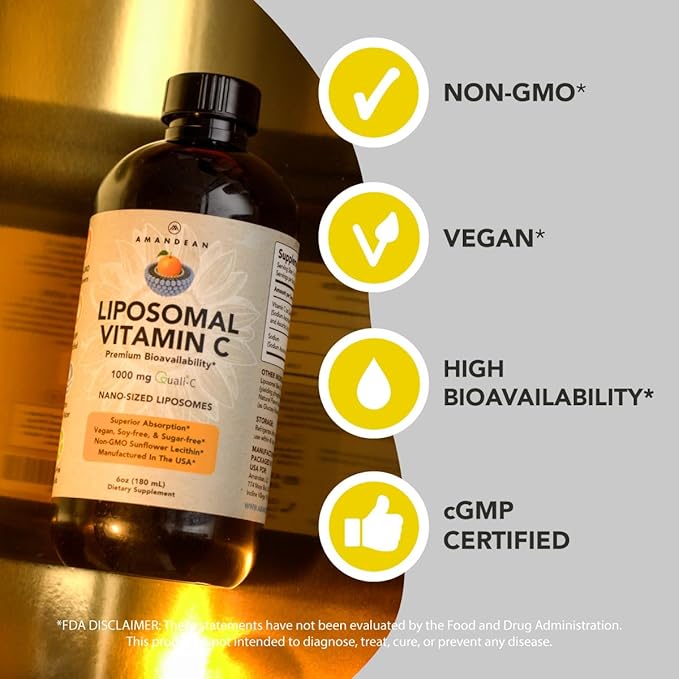 AMANDEAN Premium Liposomal Vitamin C &amp Bovine Collagen Peptides Bundle. Powerful Antioxidant. Liquid Quali-C. Grass-Fed Collagen. Hydrolyzed Type 1 &amp 3. Immune Support. Healthy Skin Hair &amp