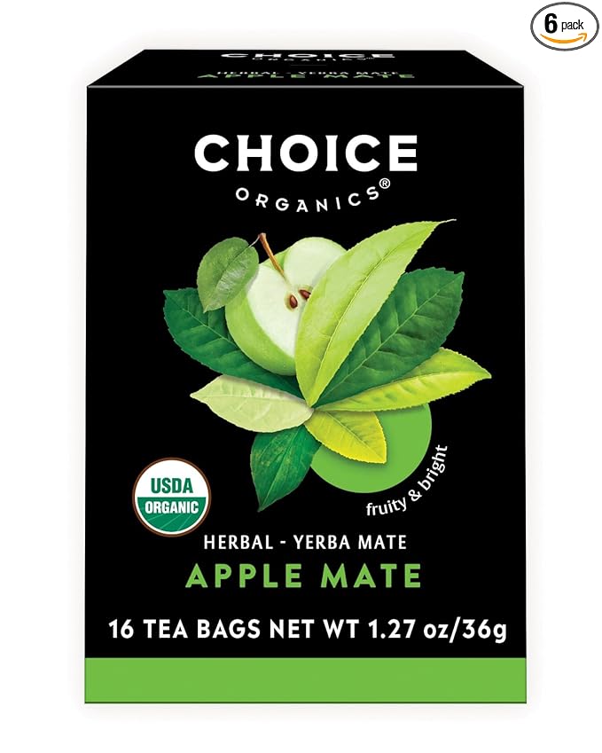 Choice Organics - Organic Apple Mate Tea (6 Pack) - Compostable - Contains Caffeine - 96 Organic Yerba Mate Tea Bags