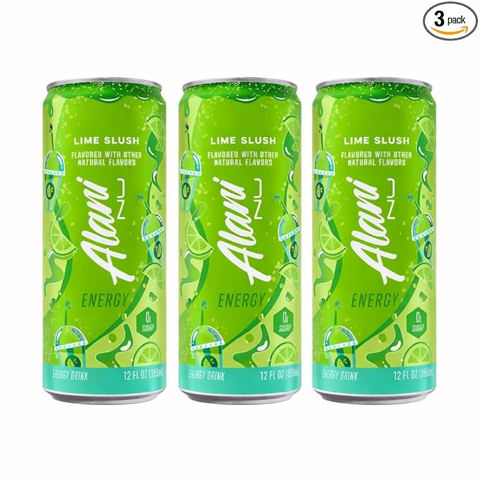Alani Lime Slush Sugar Free Low Calorie Energy Drinks 12 Fl Oz Cans 3 Cans!