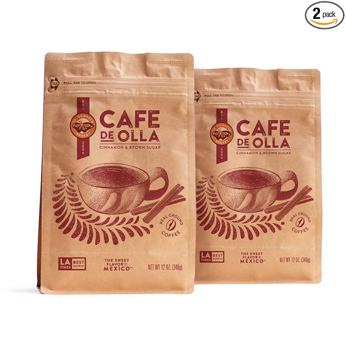 Café De Olla Ground Coffee 12 Ounce (Pack of 2) Cinnamon and Brown Sugar Spiced Mexican Dark Roast Coffee by La Monarca Bakery